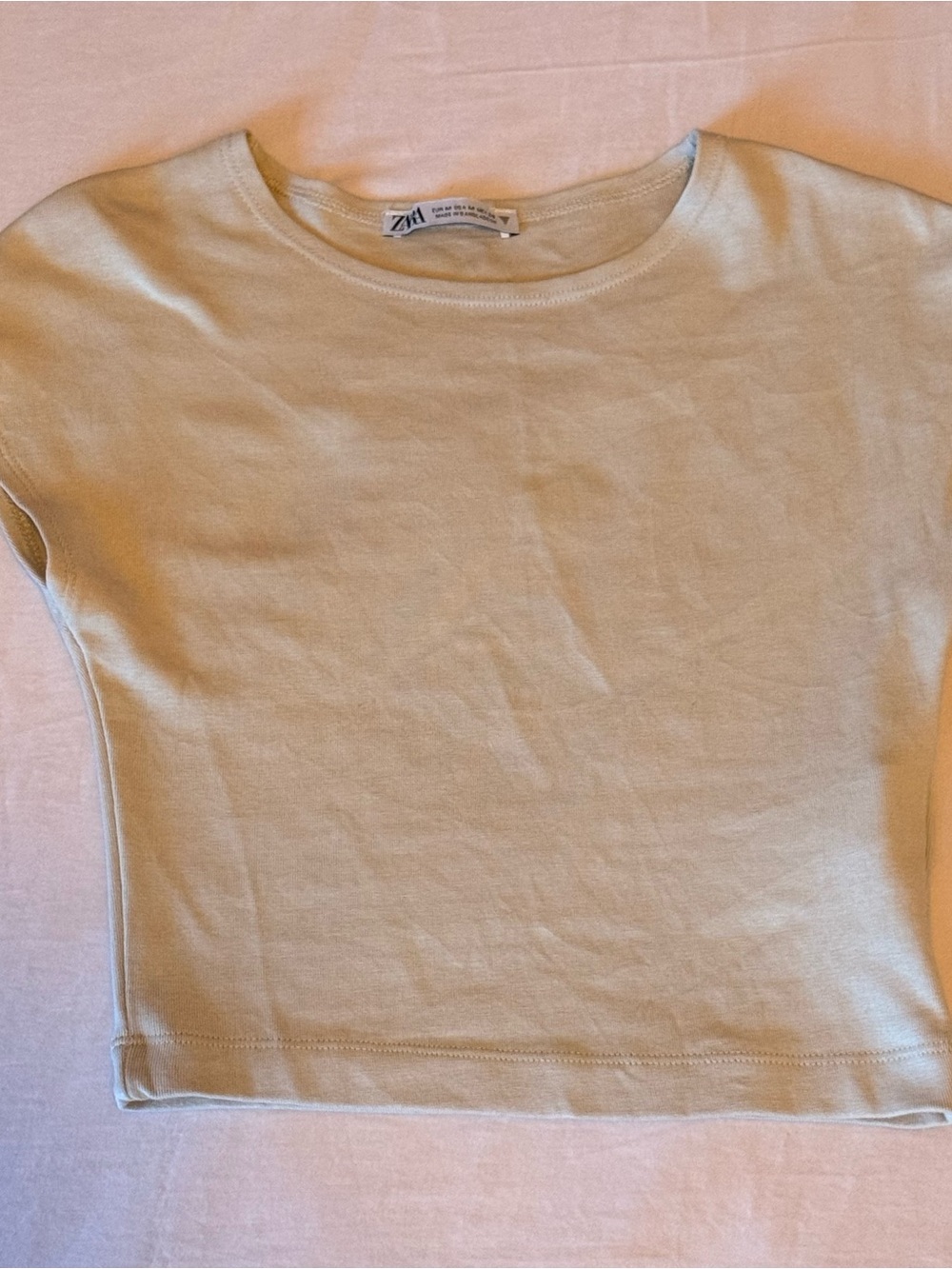 Zara Cream Ribbed Crew Neck Tee